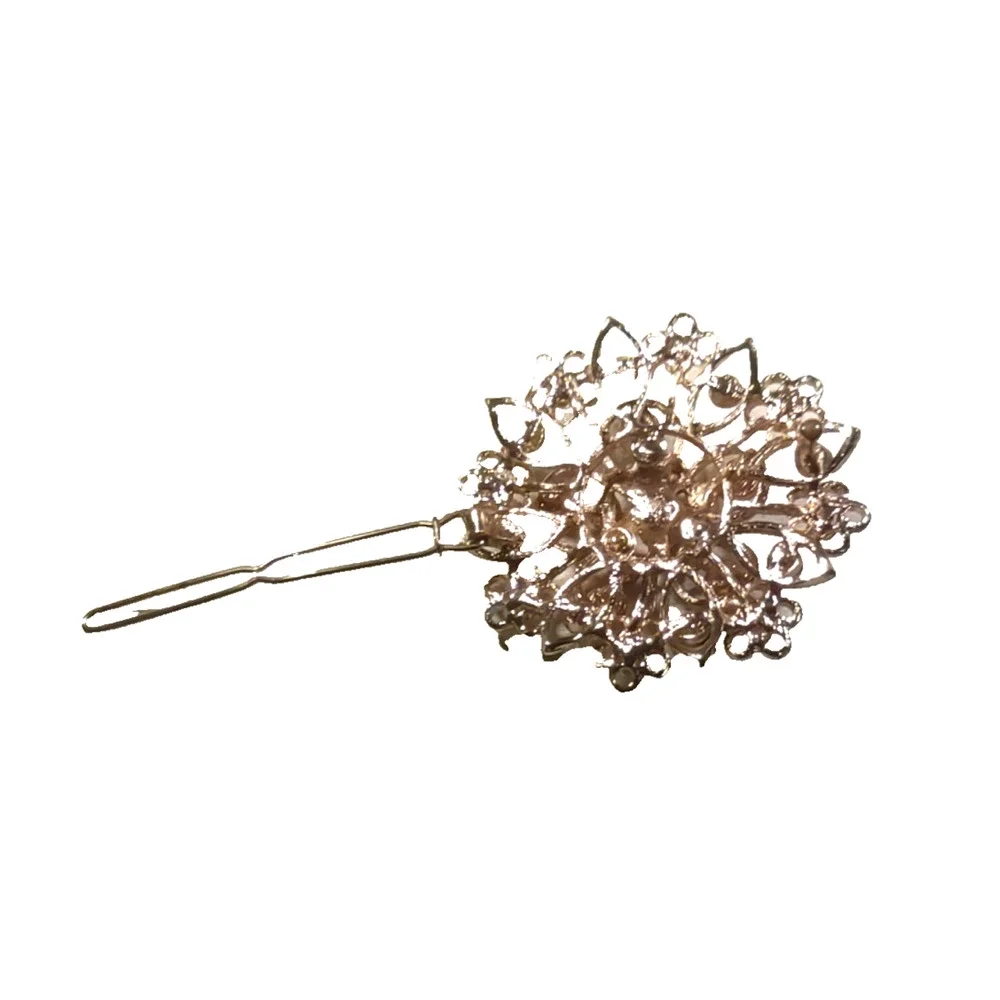 Hair Barrette Floral design Rhinestone Elegant Feminine Green Yellow Gold...